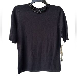 Ralph Lauren Black Jewel Embellished Short Sleeve Cashmere/Silk Sweater PL NWT